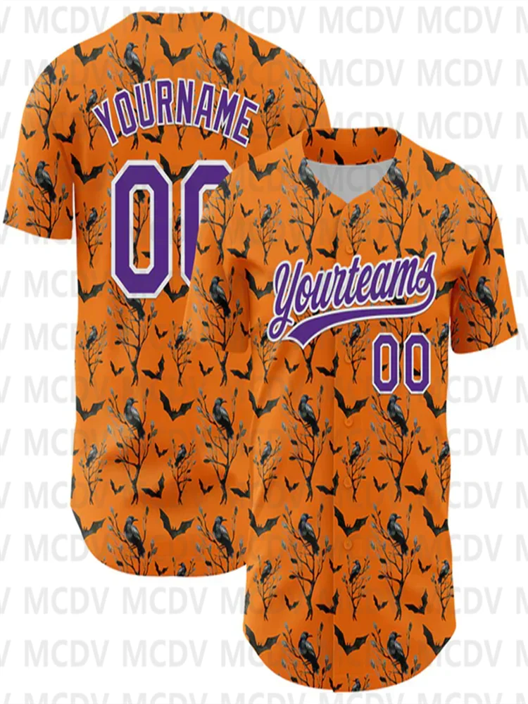 

Custom Bay Orange Purple-White 3D Pattern Halloween Authentic Baseball Jersey