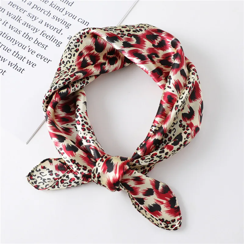 New Fashion Leopard Printing Bandanas Square 60*60CM Satin Silk Scarf Turban For Women Girl Lady Head Neck Scarf Handkerchief