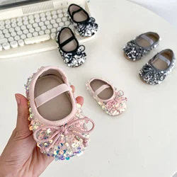 2024 Girls Spring and Autumn New Fashion Glitter Shoes 0-2 Year Old Baby Shoes Rubber Soft Soled Baby Sneakers