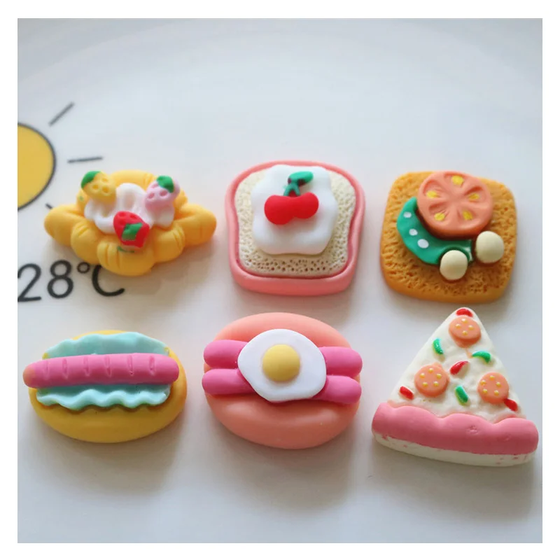 

10pcs Mini Kawaii Food Egg Pissa Series Resin Flat Back Cabochons Scrapbook Diy Party Hairpin Accessories Decorate Craft