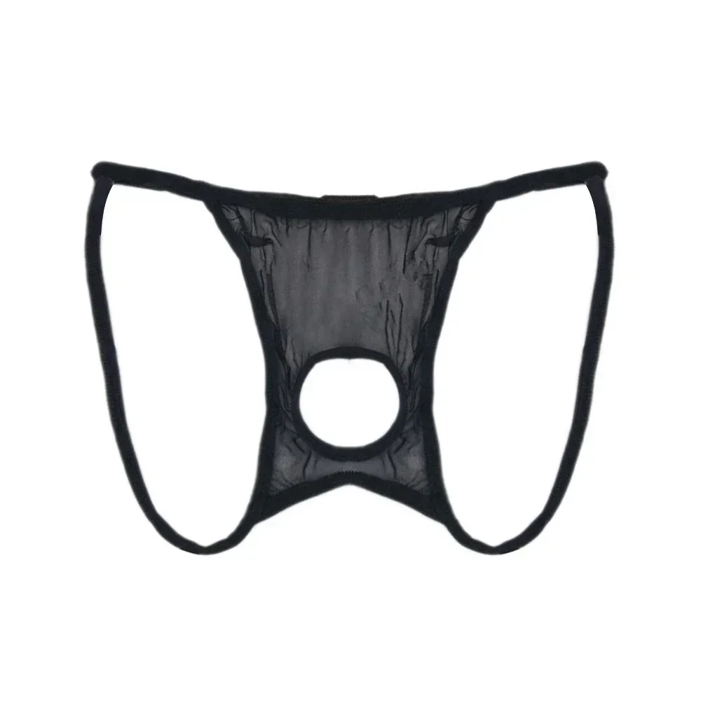 Tangas transparentes para hombre, ropa interior de cintura baja con espalda en T, lencería erótica Sexy, bragas de orificio para el pene,