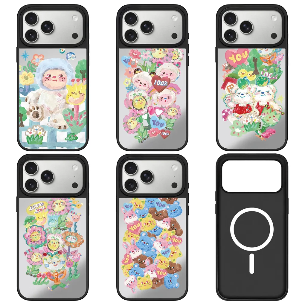 

Cartoon Puppy Graffiti Mirror Surface Magnetic Phone Case Cover For IPhone 12 13 14 15 16 17 Pro Max Case For IPhone 17 Air