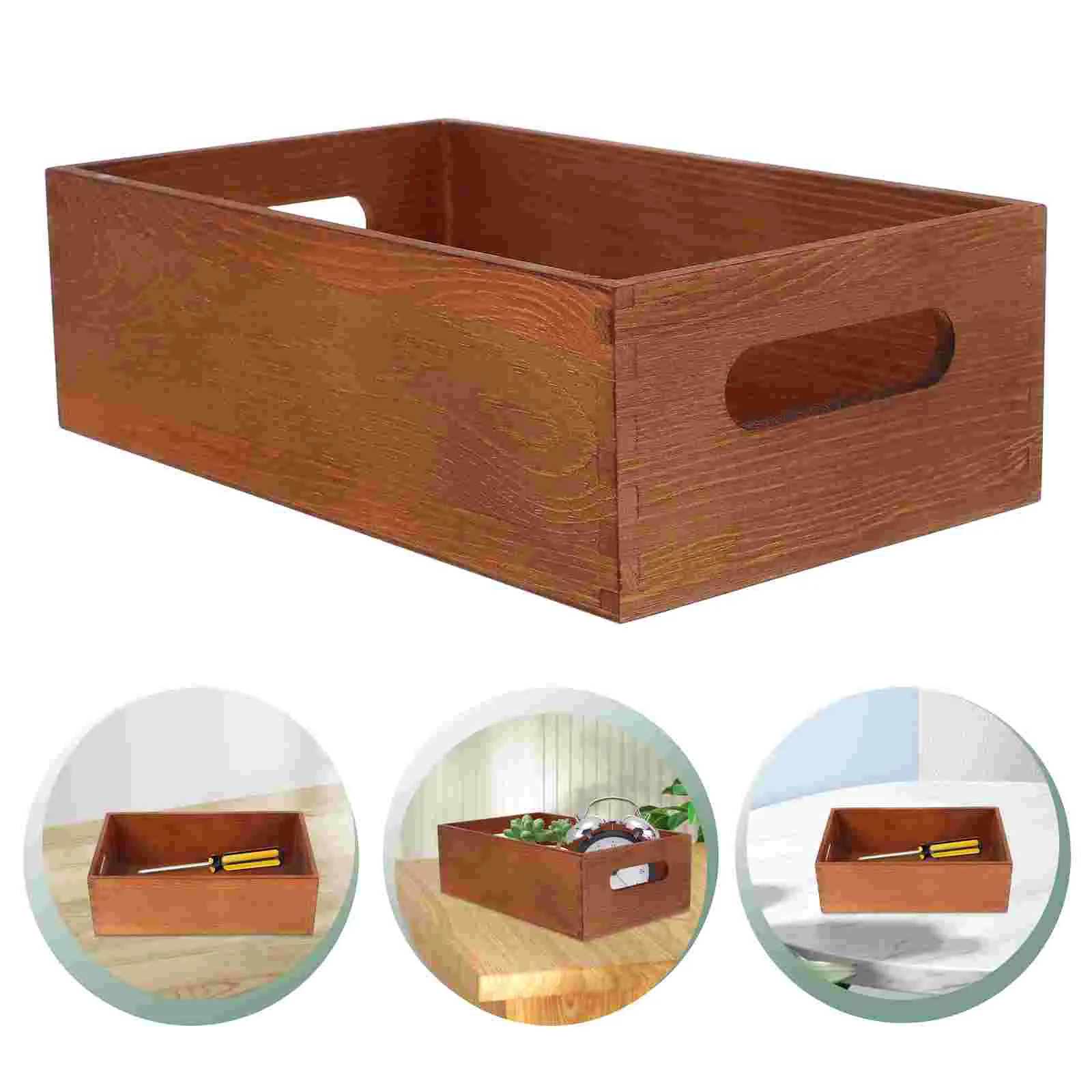 Solid Wood Storage Box Tools Sundries Crate Case Office Desktop Organizer Trash