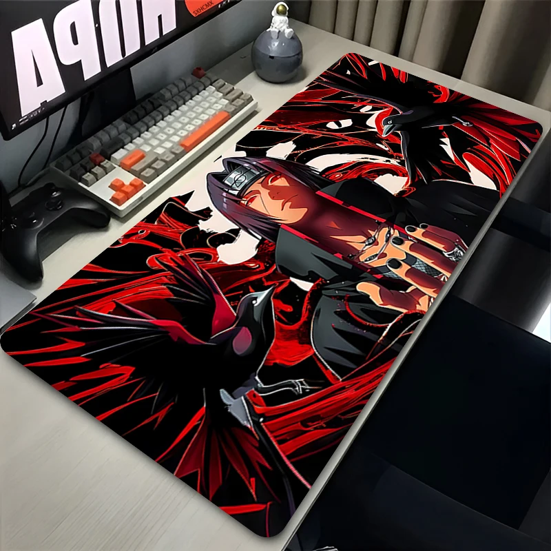 Mouse Pad Gamer Larger XXL Uchiha Itachi Madara N-Naruto Uzumaki Computer Keyboard Desk Mat Pc Gaming Accessories Black Mousepad