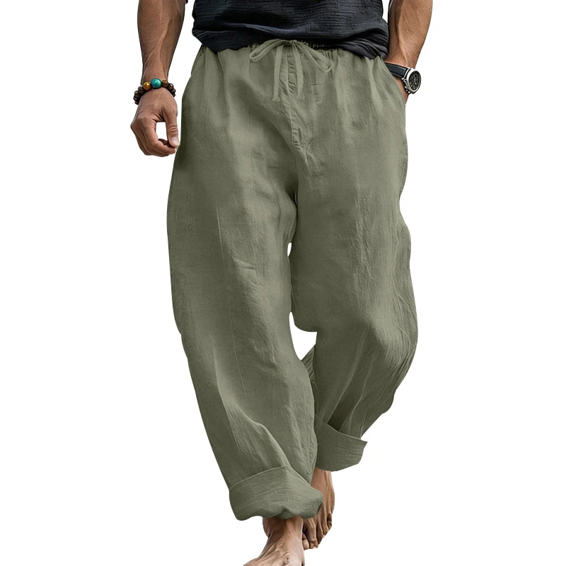 Sommerliche Herren-Leinenhose, Lässige Hawaiian-Hose mit Elastischem Kordelzug, Atmungsaktive Gerade Lange Hose mit Taschen für Alltag und Zuhause – Detail 18