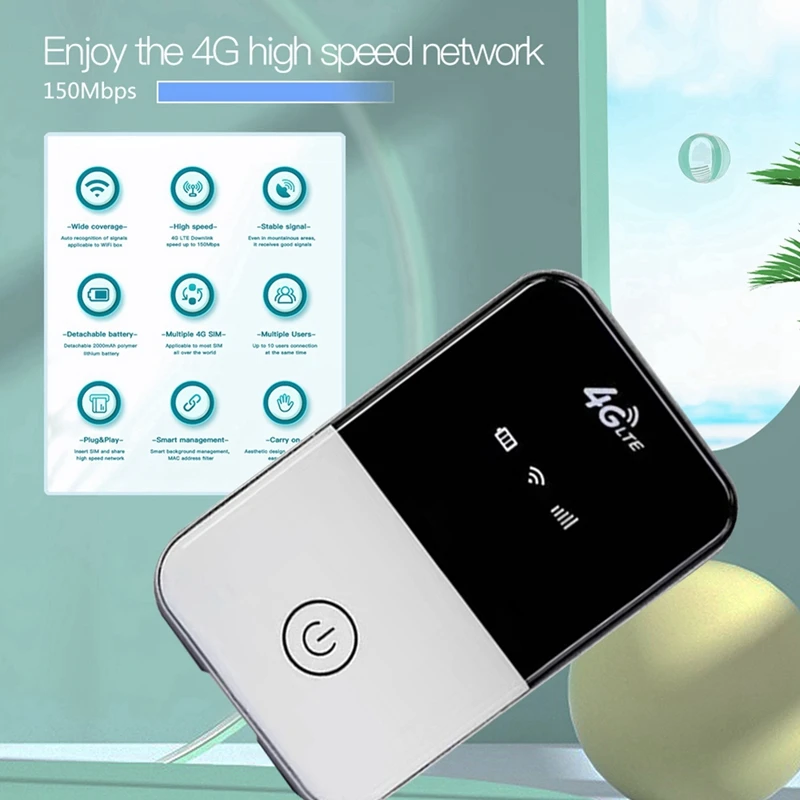 H91 4G LTE موبائل وائی فائی راؤٹر 150Mbps سم کارڈ سلاٹ کے ساتھ پورٹ ایبل 4G وائی فائی راؤٹر سپورٹ 10 صارف کنکشن