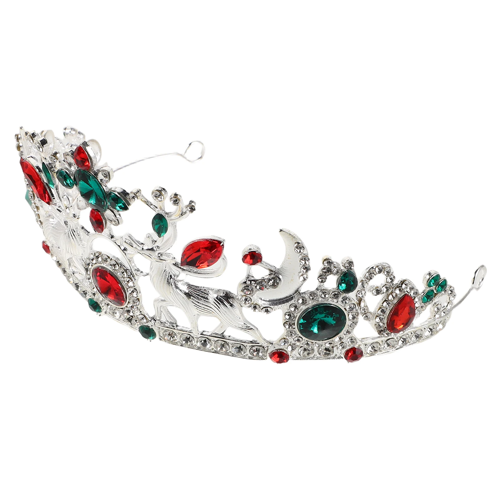 

Christmas Ice Theme Alloy Rhinestone Crown Reindeer Design Lightweight Bridal Wedding Party Costume Accessory For Women Silver