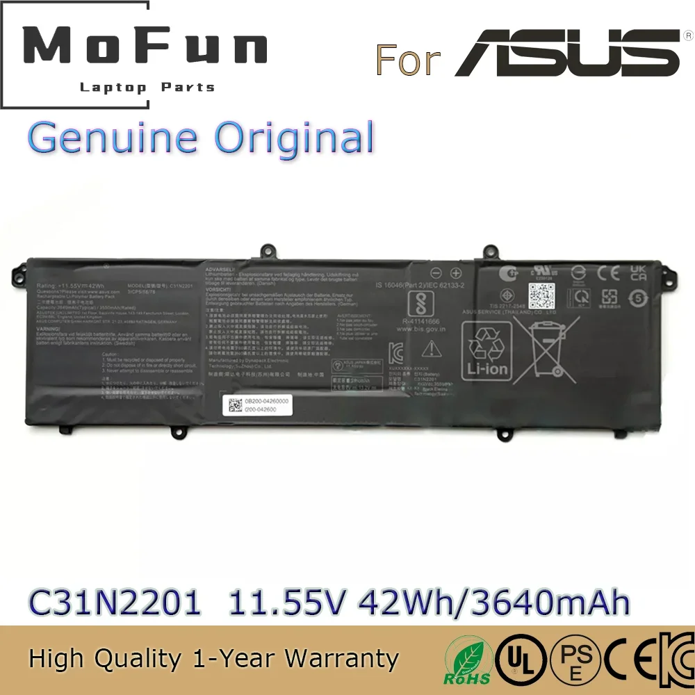 

Brand New Original C31N2201 11.55V 42Wh Laptop Battery for Asus Vivobook Go 15 E1504F E1504G ADOL14V MT790 0B200-04260000 etc.