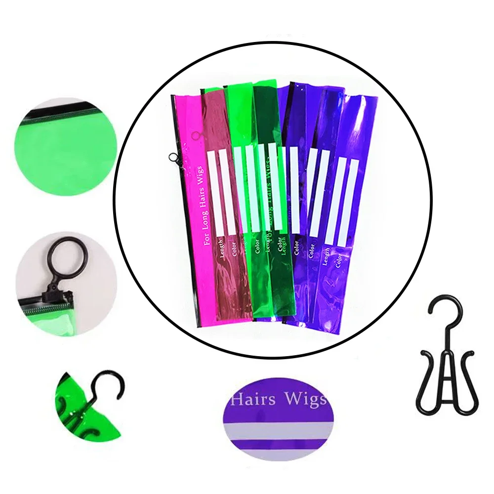 Hanging wig storage bag with multiple wigs - Zippered packaging bag for organizing and protecting wig extensions