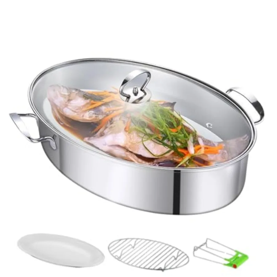 

Stainless Steel Fish Steamer Fish Steamer for Cooking Multi-Use Oval Pasta Pot/Braiser with Rack Ceramic Pan Chuck Stockpot for