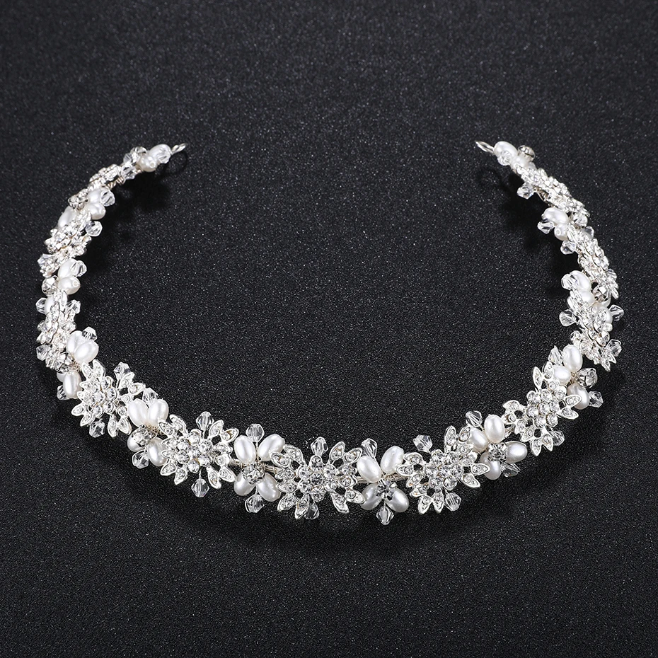 Miallo Elegant Clear Crystal Pearl Bridal Headband Floral Wedding Hair Vine for Women Bride Hairpiece Crown for Wedding Party