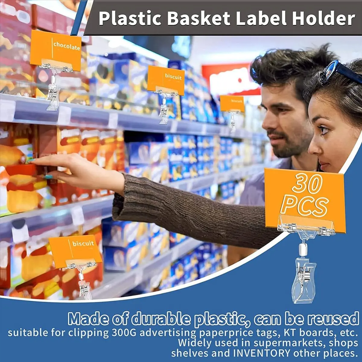 A75K 30 Pcs Label Holders Sign Clip, Plastic Clear Rotatable Sign Clips, Merchandise Sign Display Clip, Price Tag Clamp