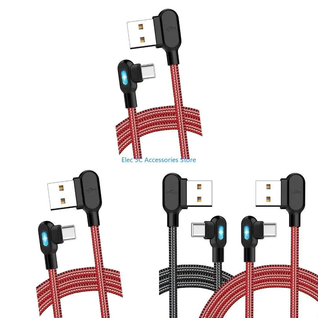 Y51A Flexible 90 Degree USB C Cable For Gaming And Charging Heavy Duty Braided Cord