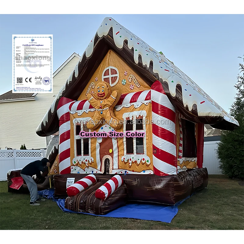 

Commercial Inflatables Castle Christmas Bounce House Kid Festival Weihnachten Gingerbread Jumping Bouncy Castle with Slide Combo