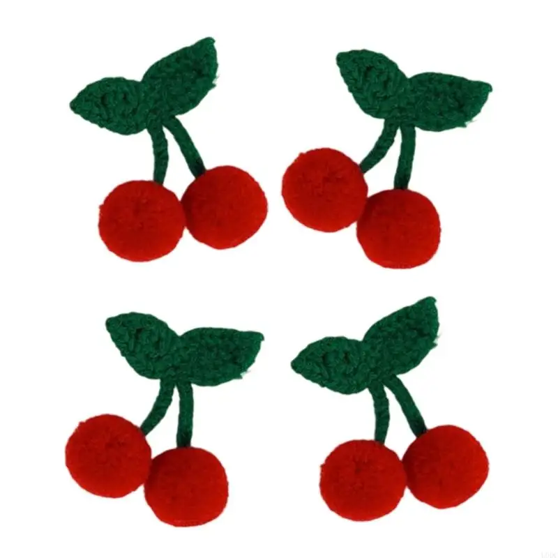 4 Buah Gantungan Kunci Bros Ceri Rajutan Ramah Anak Perlengkapan Kerajinan DIY Aksesori Kain Aman Lembut Y166