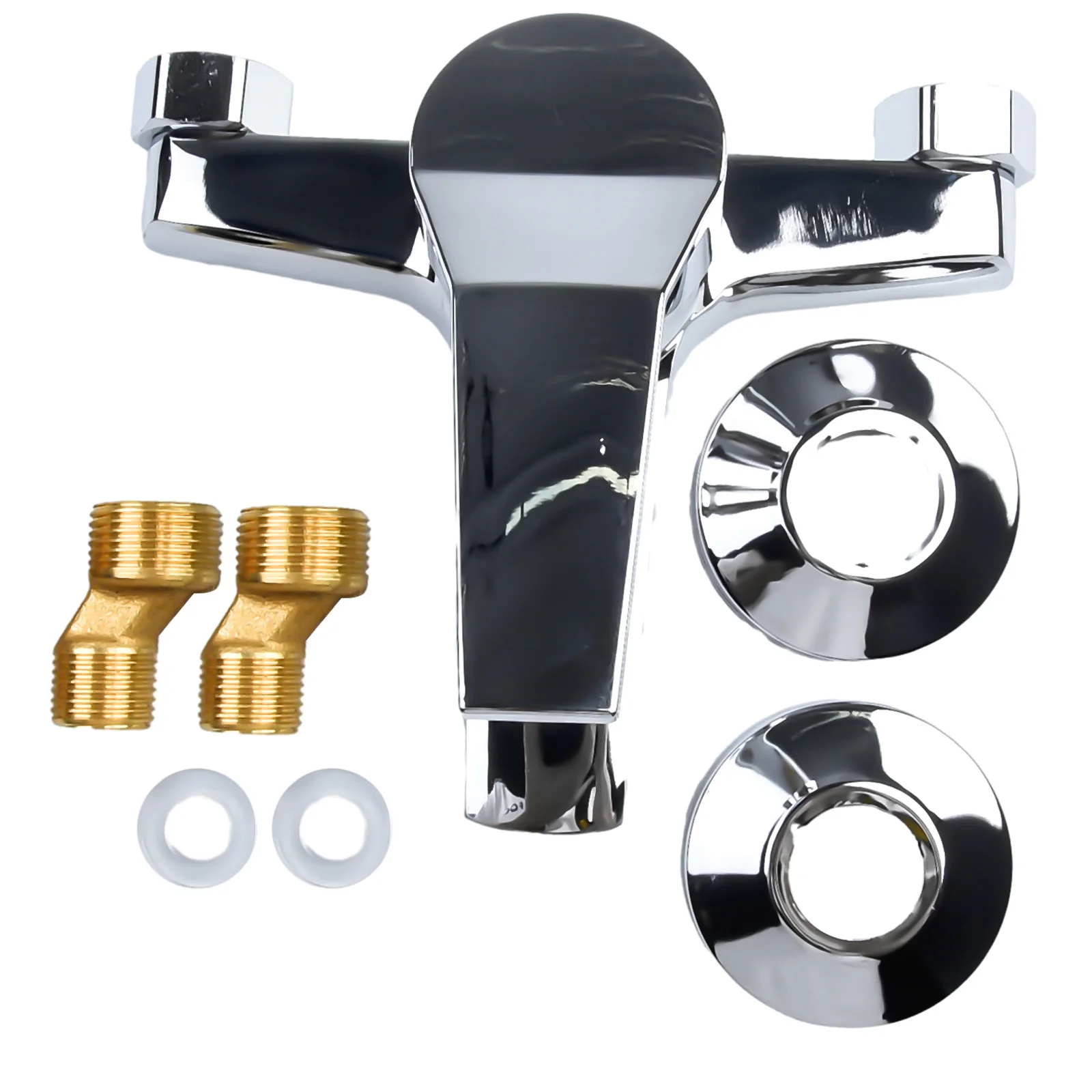 Hot Cold Water Dual Spout Mixer Tap Zinc Alloy With Polished Chrome Silver For Bathroom Splitter Bath Shower Basin