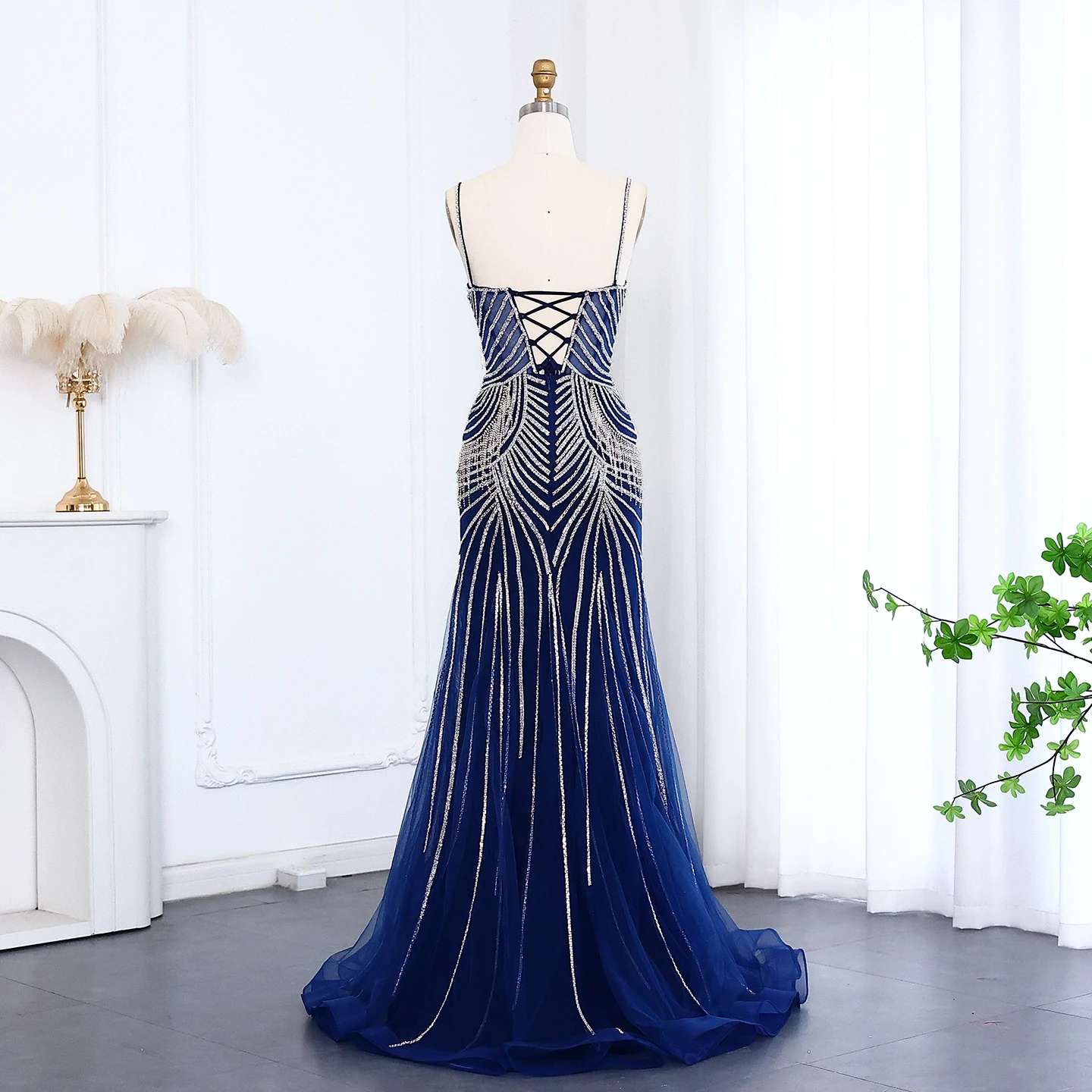 Sharon Said Luxuriöses Champagner-Abendkleid mit Spaghettiträgern, Perlenbesetztes Meerjungfrauenkleid, bodenlang, für formelle Anlässe und Partys, SS029, maßgeschneidert – Detail 20
