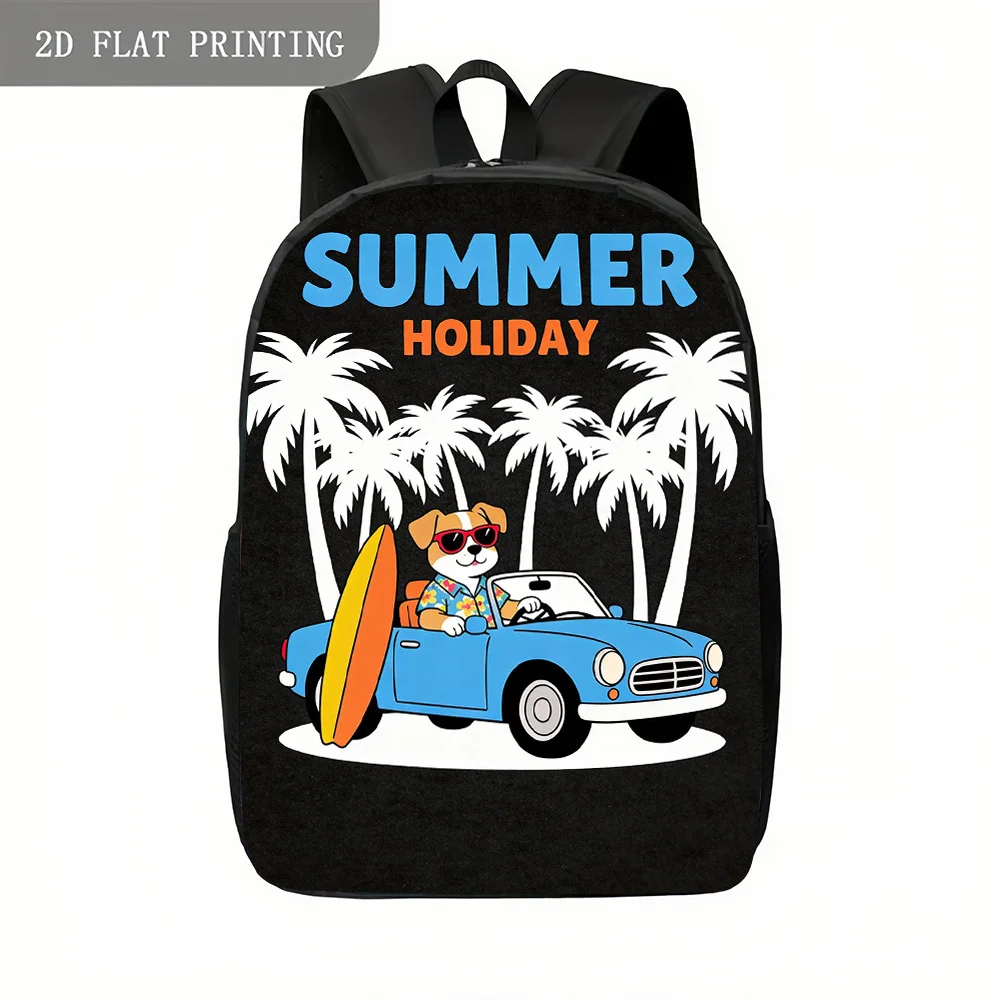 1pc Travel Backpack Summer Holiday Car And Palm Tree Print Casual Lightweight Design School Bag for Teenager Durable