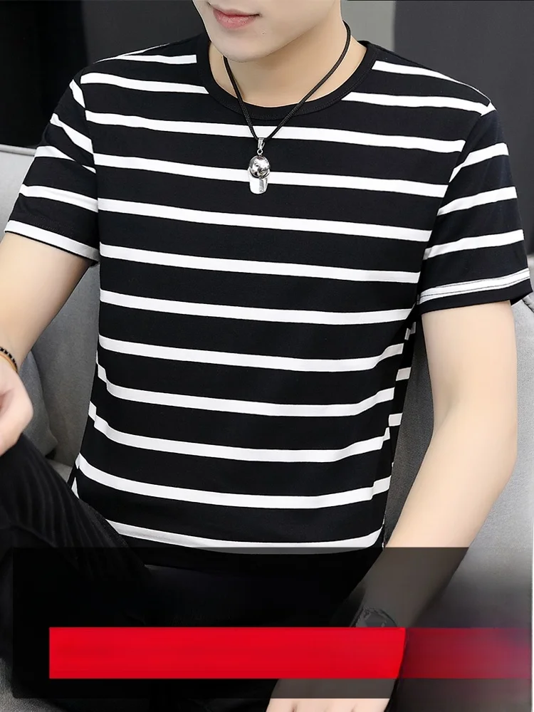 Elastic Iron-Free Advanced Design Men's Slim Fit ort Sve Casual Workwear Striped irt Youth Faion Spring Summer