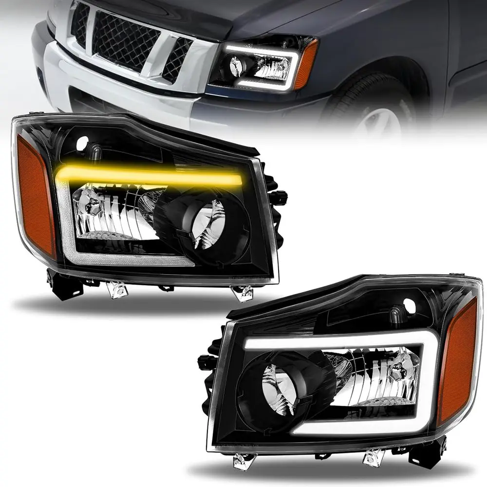 

LED Headlight Assembly SEQ Turn Signal Day Running Light Fit For 2004-2015 Nissan Titan / 2005-2007 Armada Driver and Passenger