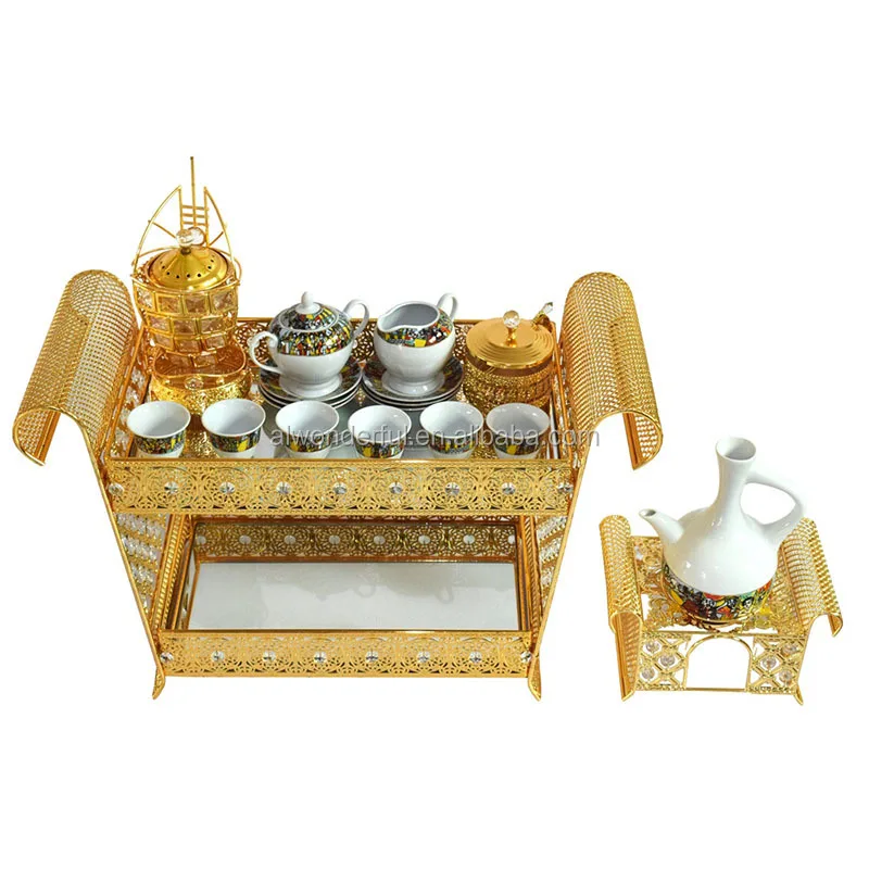 2025 Hot Sale Customized Fancy Porcelain Coffee Cup and Saucer Sets with Metal Table