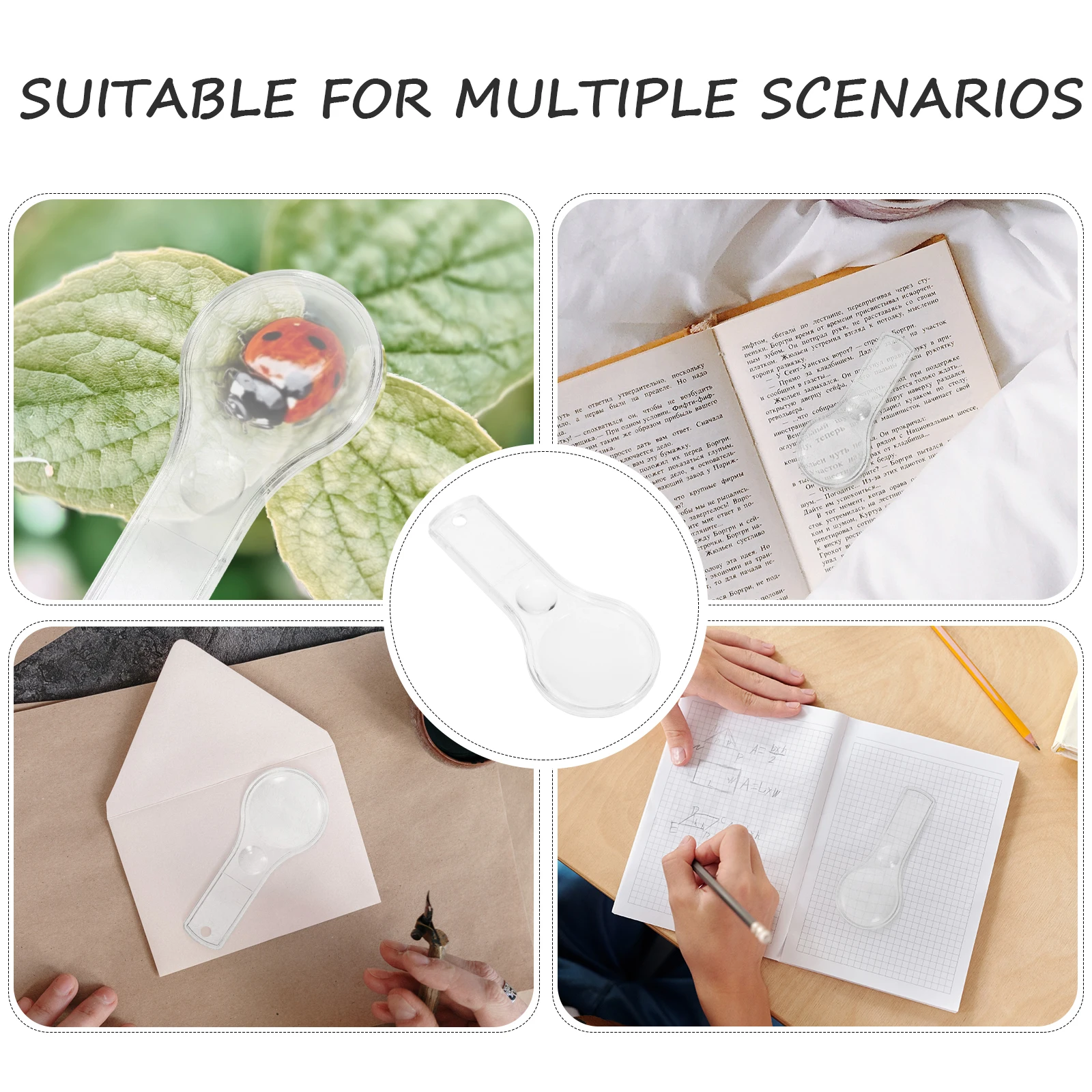 

10 Pcs Transparent Acrylic Magnifier Handheld Reading Glasses for Seniors Books Maps Science Exploration Portable Tool Student