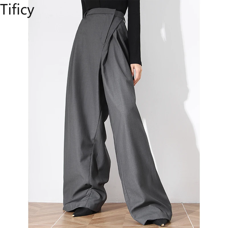 Summer Office Lady Irregular High End Grey Professional Pants Women's Commuter Suit Casual Floor Dragging Pants