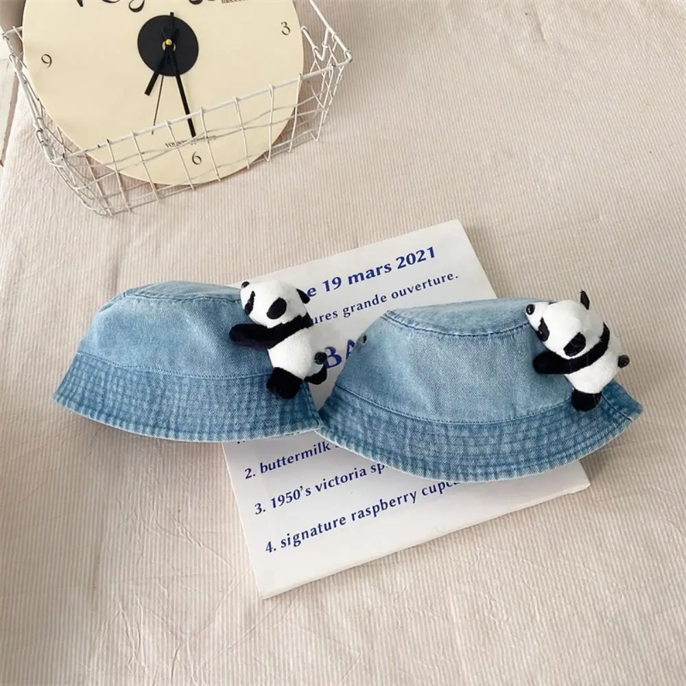 

Breathable Panda Children Sun Visor Hat Korean Style Cowboy Kids Bucket Cap Solid Color Cute Basin Hat Toddle