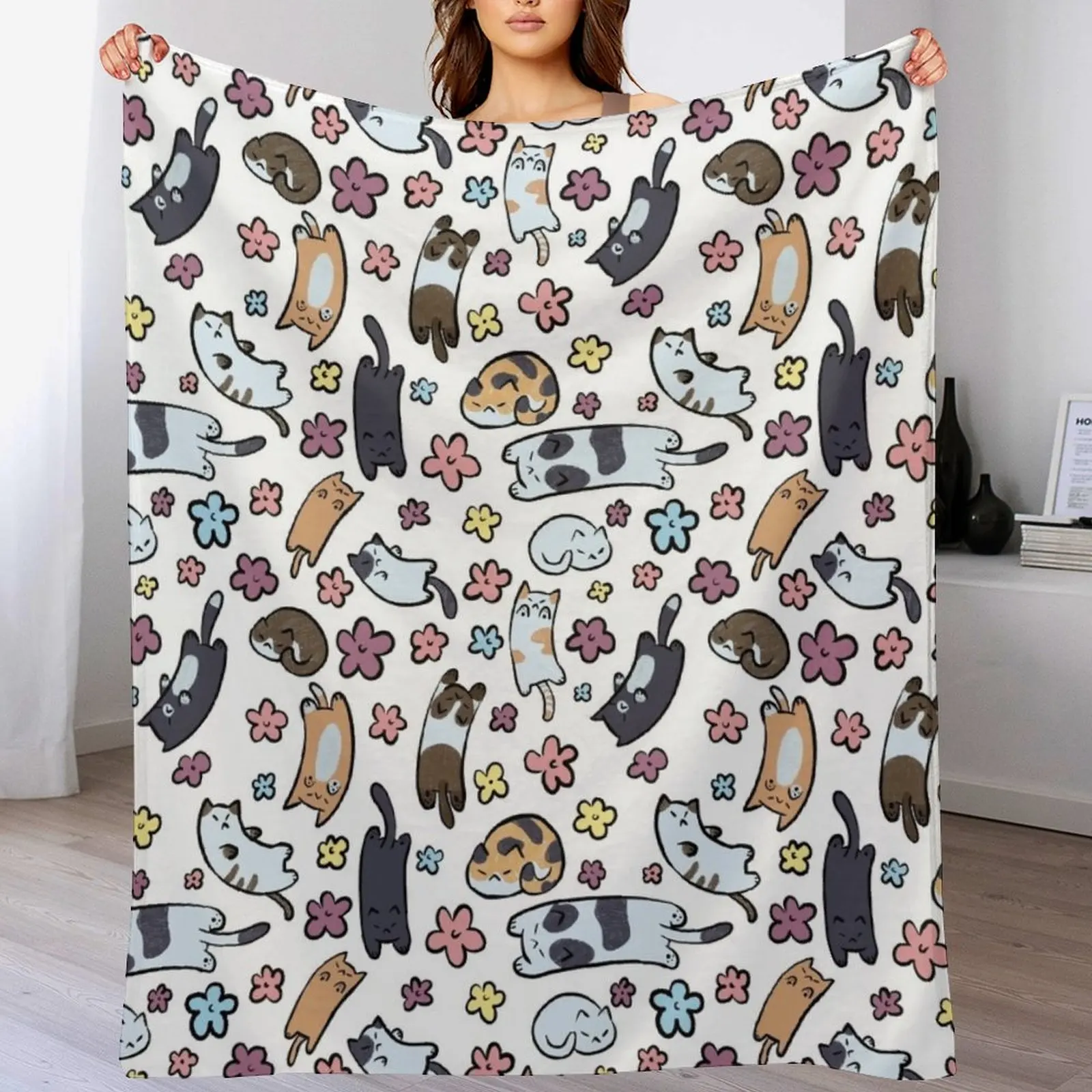

Cat Pattern Throw Blanket Stylish Couch Blanket for Home Living Room