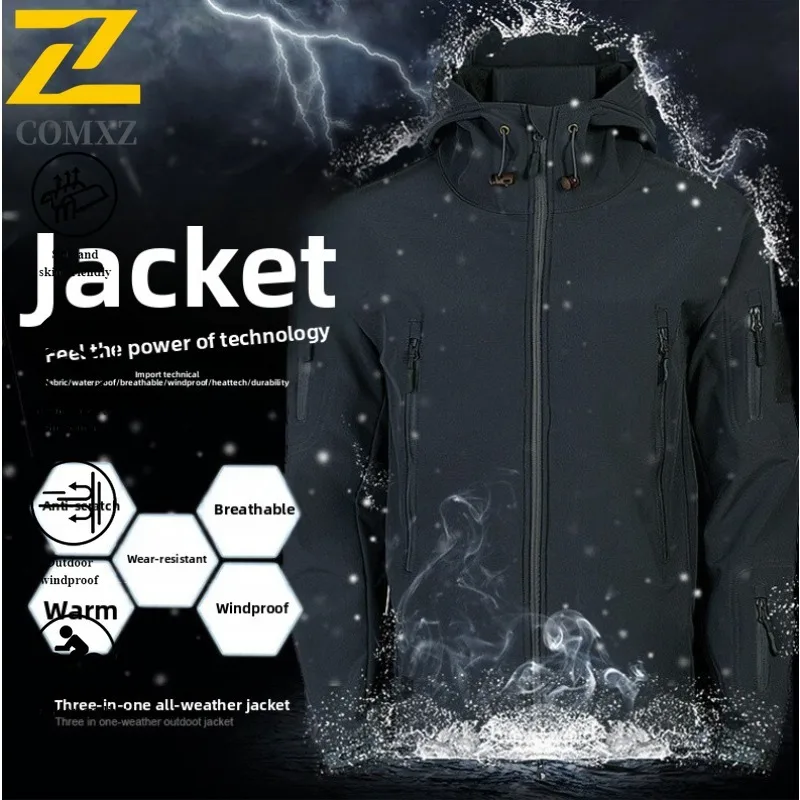 

Men Shark Skin Softshell Jacket Windproof Waterproof Fleece Lined Outdoor Coat Thermal Breathable Hiking Tactical Windbreaker​