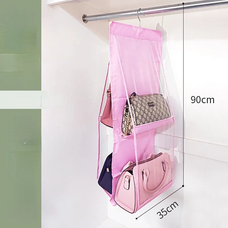 3 Pocket Hanging Handbag Organizer For Wardrobe Closet Gray Waterproof Storage Bag Door Wall Clear Sundry Bag With Hanger Pouch