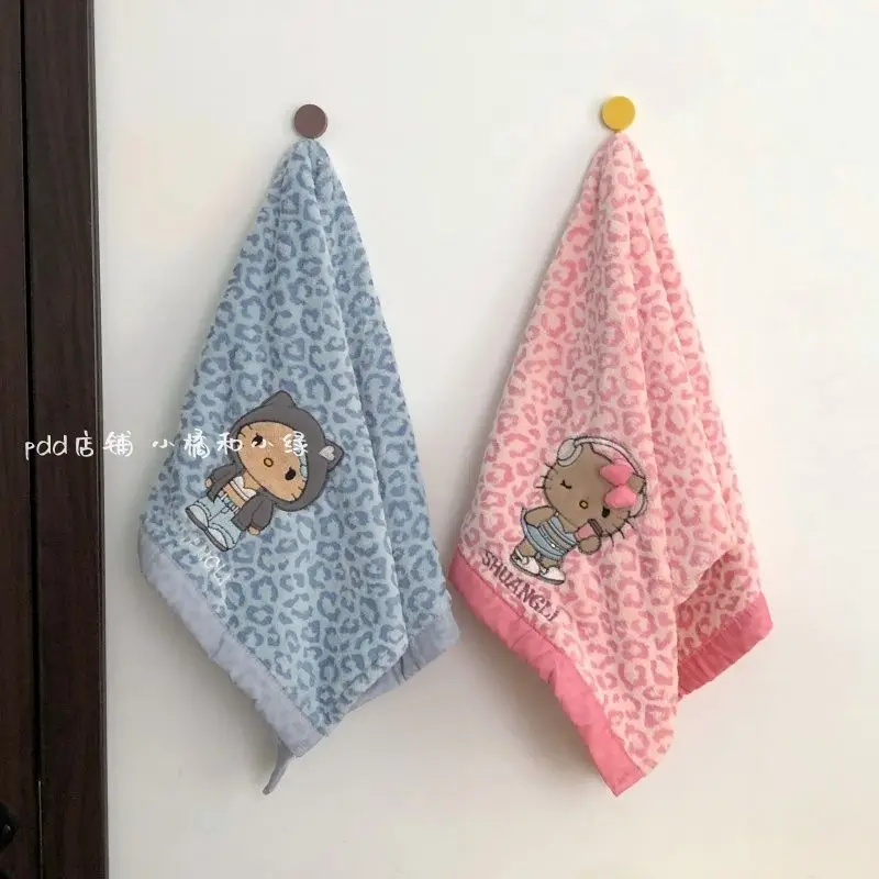 

Kawaii Sanrio Hello Kitty Super Cute Leopard Print Thick Towel Ultra Absorbent Quick Dry Cartoon Anime Handkerchief Girls Gifts