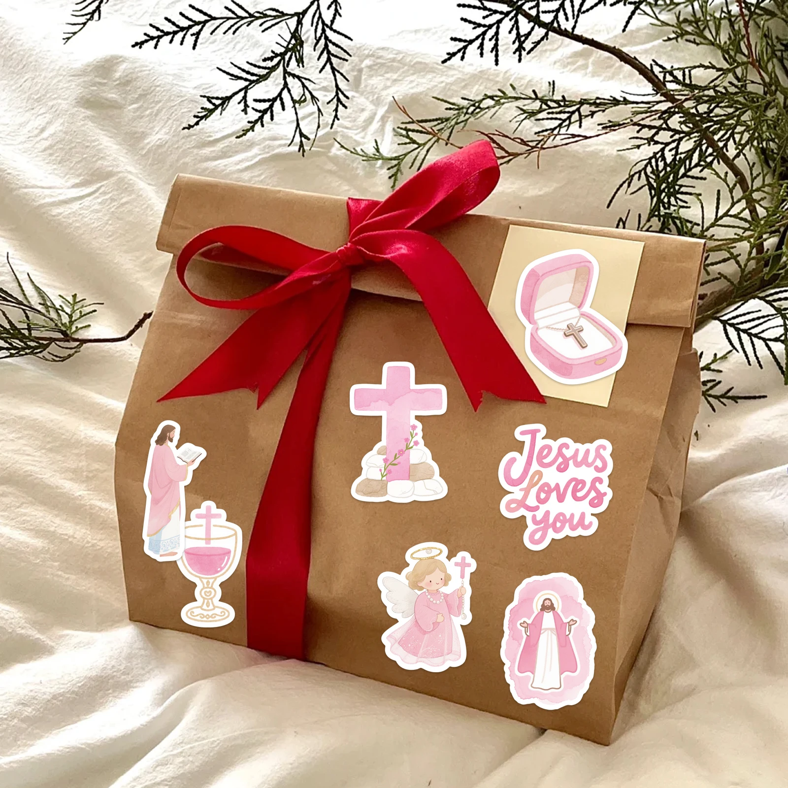 50 قطعة ملصقات الكتاب المقدس يسوع الوردي DIY بها بنفسك سجل القصاصات القرطاسية حقيبة زجاجة ماء الكمبيوتر المحمول الغيتار الديكور ملصقات الكتابة على الجدران #3