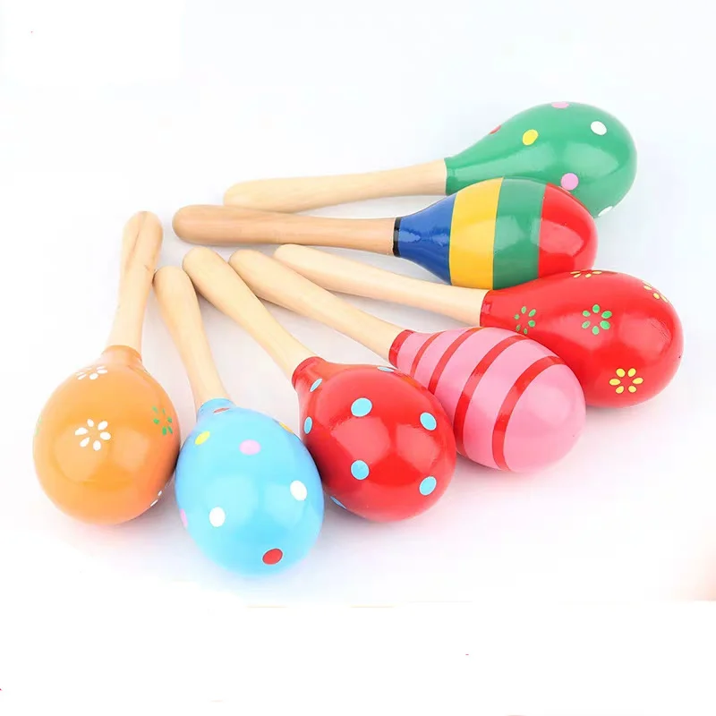 3Pcs Cute Wooden Maracas Baby Musical Instrument Rattle Shaker Toys for Kids Birthday Baby Shower Party Favors Baptism Gifts