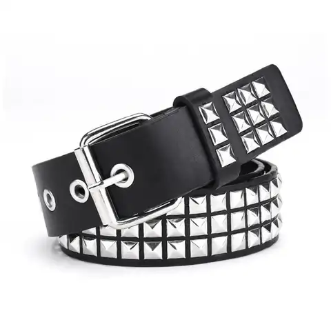 Studded Belt Punk Rock Rivet Belt Grommet Threads Belt with Bright Metal Pyramid for Women Men Black Pink White
