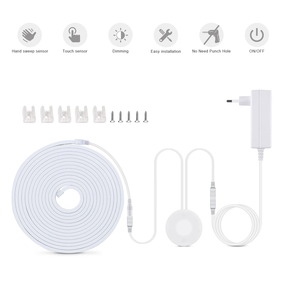 1m-10m Motion Sensor Hand Scan Touch Sensor Dimming Neon Light COB LED Strip 24V Waterproof Tape Bedroom Kitchen Cabinet Decor