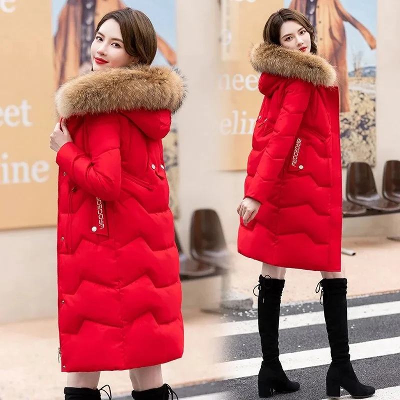 Real fur collar Down Jacket Women's New Winter 2025 Fashion Mid length Slim White duck down Coat Female Hooded Parker Overcoat
