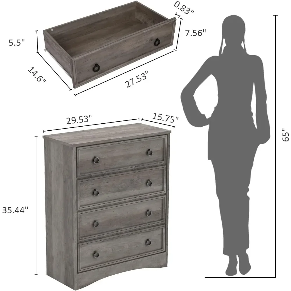 Modern 4 Drawer Dresser, Dresser for Bedroom,Tall Chest of Drawers, Organizadores de Armários e Armazenamento de Roupas, Easy Pull Handle