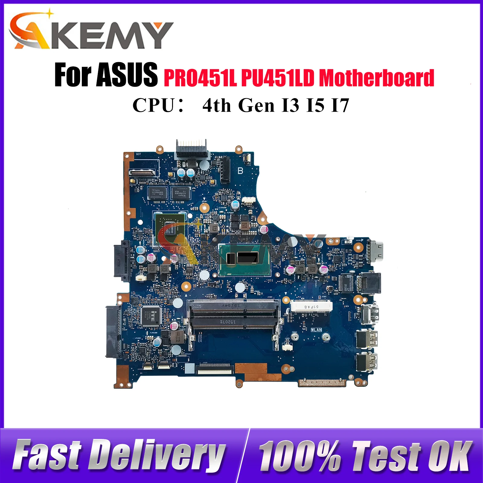 

PU451LD Laptop Motherboard For ASUS VivoBook PRO451L PU451LD PU451L Notebook Mainboard With I3 I5 I7 CPU 100% tests OK fast ship