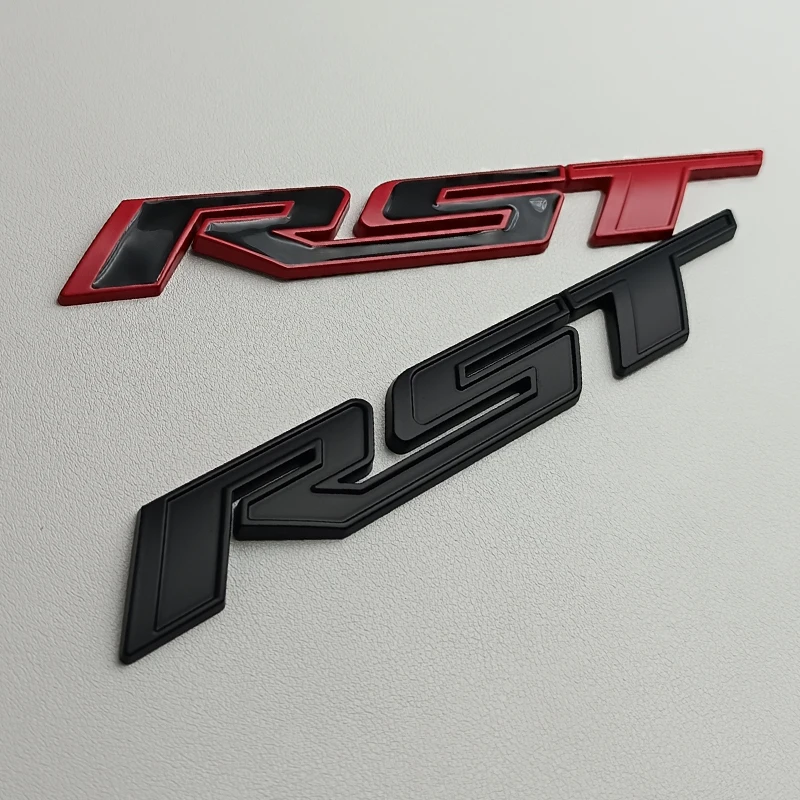 แผ่นป้ายสัญลักษณ์ RST โลหะสีแดงสีดำสำหรับติดฝาหน้าฝาหลังกระโปรงรถป้ายตะแกรงด้านหน้าอุปกรณ์เสริมสติกเกอร์โลหะ3D