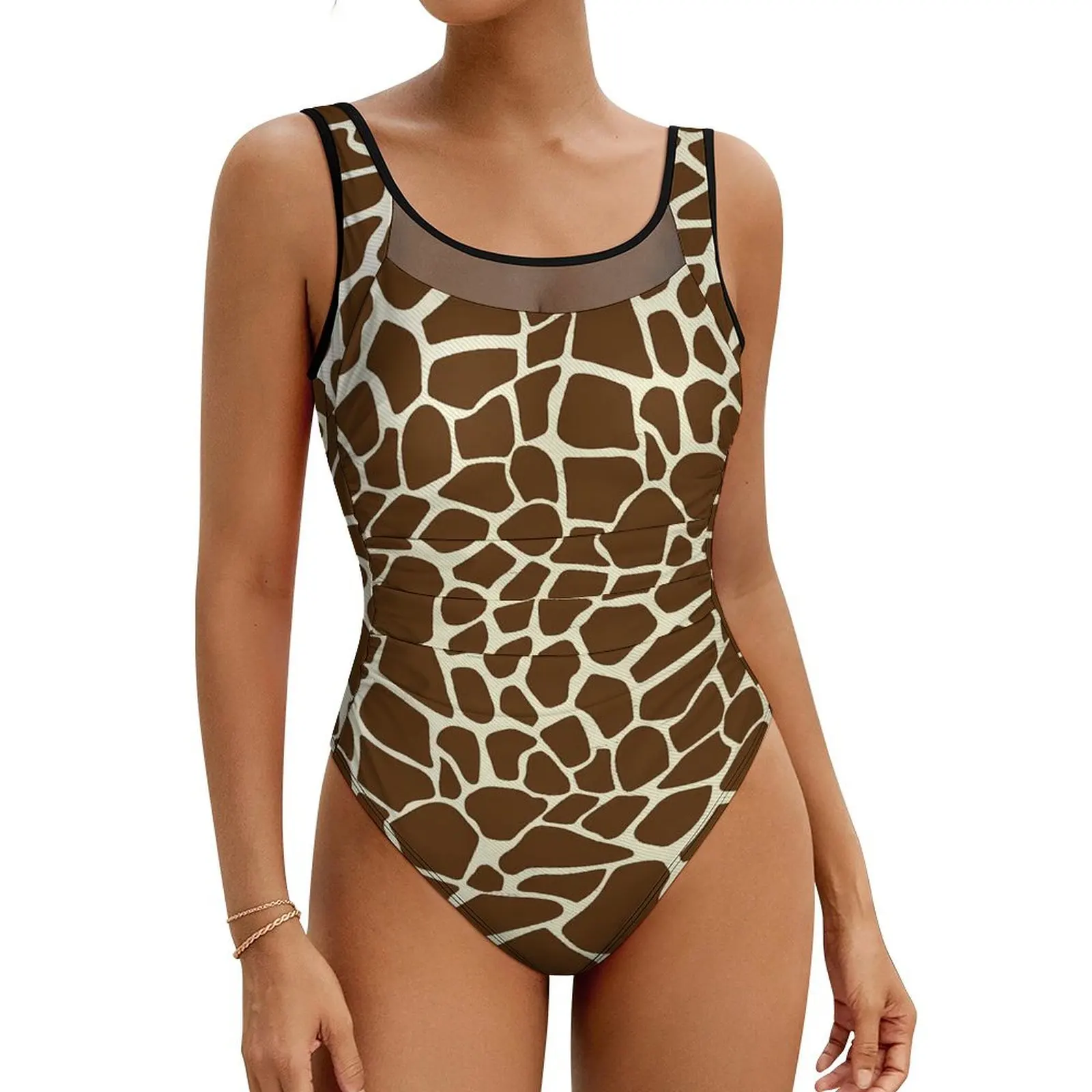 

Giraffe Swimsuit Sexy Brown Animal Print Ladies Swimwear One-Piece Elegant Swimsuits Fitness Push Up Cut Out Beachwear