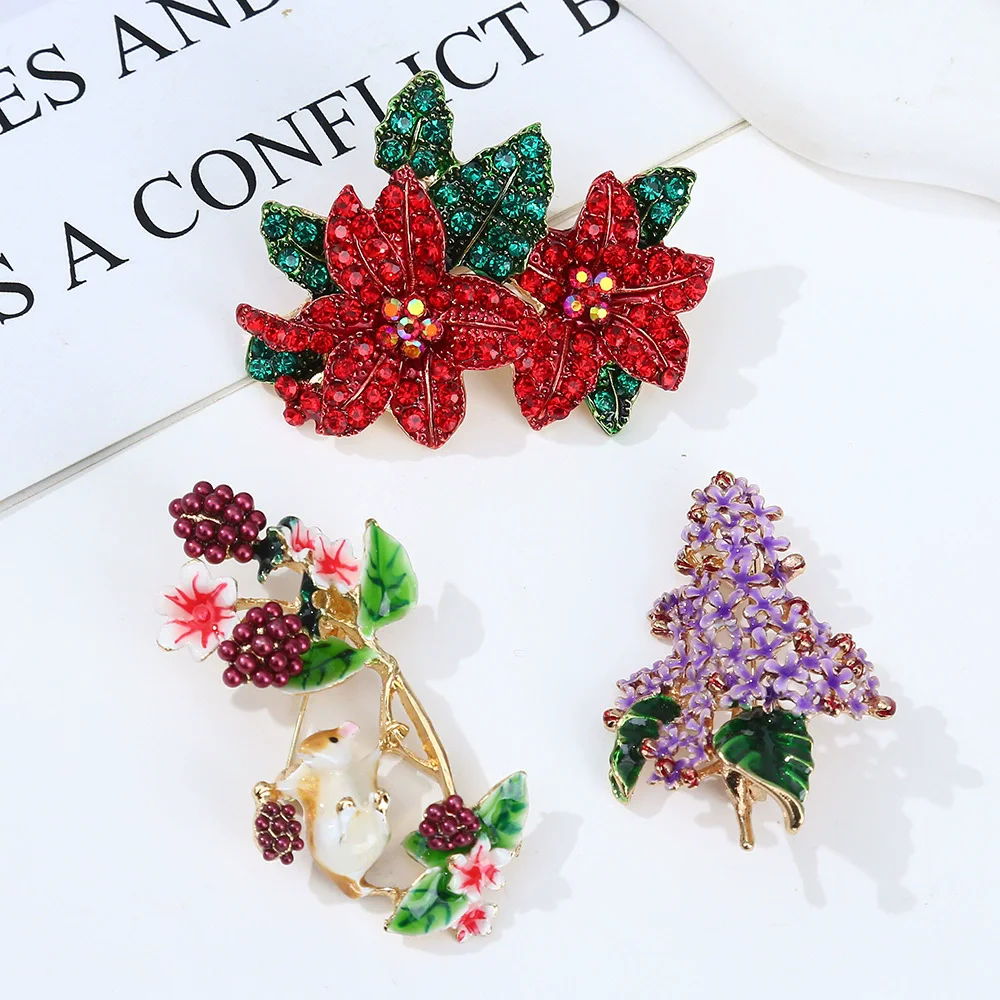 Rhinestone Floral Brooches for Women Unisex Flowers Botanical Pins Banquet Party Backpack Gifts Jewelry Accessories