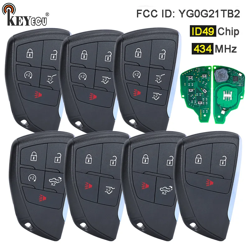 KEYECU ASK 434MHz ID49 Chip FCC ID: YG0G21TB2 مفتاح السيارة الذكي عن بعد لسيارة شيفروليه سوبربان تاهو جي إم سي يوكون 2021 2022 2023