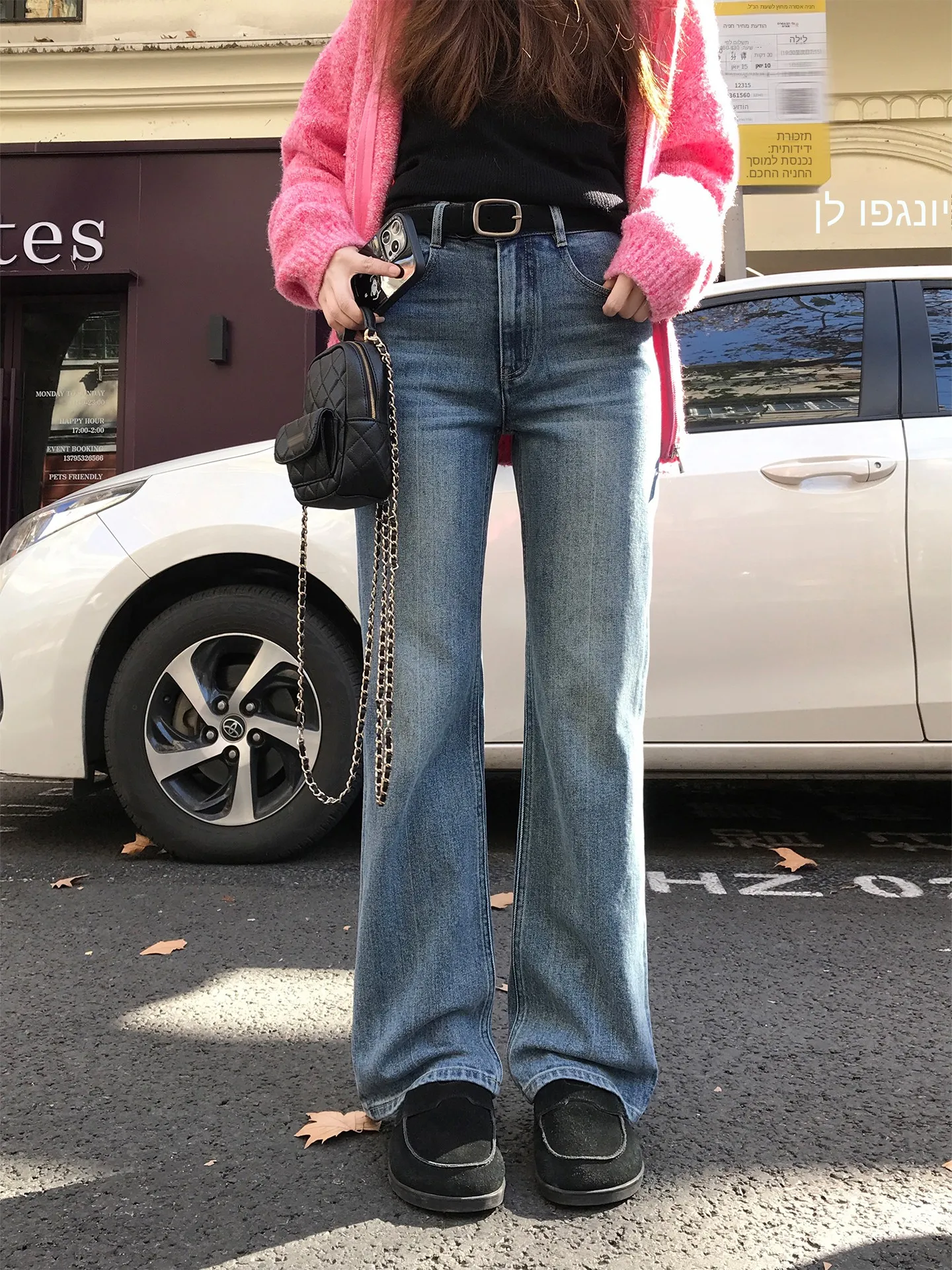 

Aboutpoem Women's Straight Leg Jeans Cotton Casual High Waist Zipper Fly Waed out White Low Stretch Spring Faion