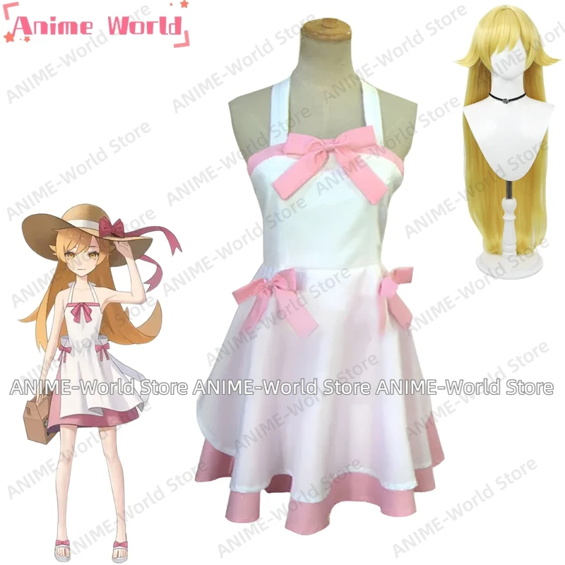 《Tamaño personalizado》Disfraces de Bakemonogatari Oshino Shinobu Vestidos de cosplay Bakemonogatari Monstory Kissshot Vestido lindo Peluca de niña vampiro