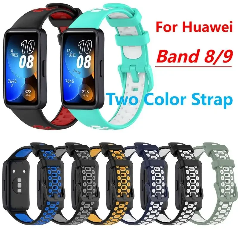 สายรัดสองสีสําหรับ Huawei Band 9 8 NFC สมาร์ทวอท์ช 2 สีซิลิโคนระบายอากาศสร้อยข้อมือสายรัดข้อมือ Band8 Band9 อุปกรณ์เสริมข้อมือ