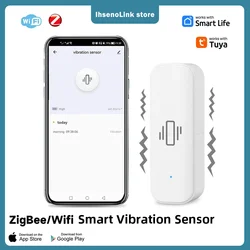 iHseno Tuya WiFi Smart Vibration Sensor Detection Tuya Smart Life APP Notification Real-Time Motion Shock Alarm History Record