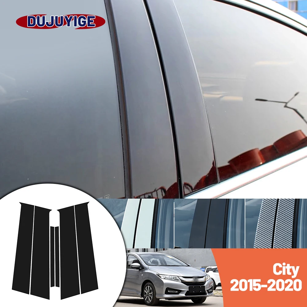 

Bright black carbon fiber door and window B C Pillar sticker suitable For Honda City 2015-2020 2016 2017 2018 2019
