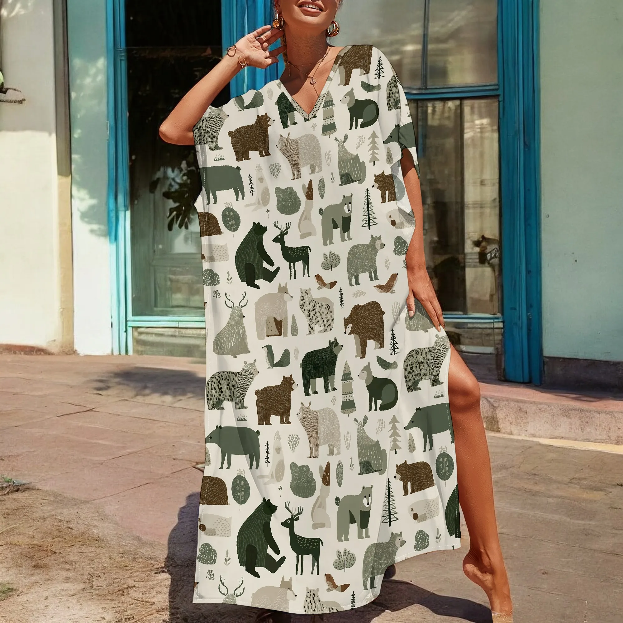 

Forest Animal Pattern Dress S-3XL - Comfortable and Fun Bear & Deer Print, Ideal for Relaxed Outings & Nature Lovers