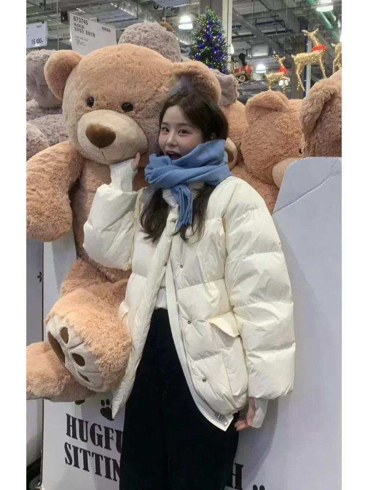 

Loose Fit down Jaet Women's Stand Collar Warm Fluffy Casual Commute Bread Zipper Closure Long Sve Coat